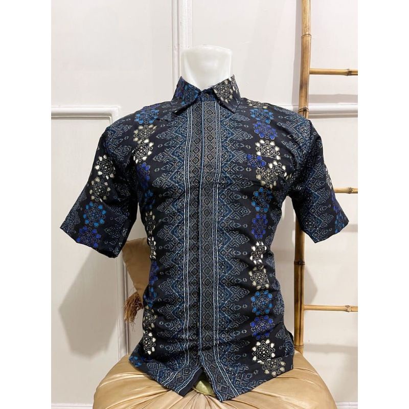 Realpict kemeja batik pria lengan pendek//kemeja batik pesta lengan pendek//batik kondangan//baju batik pria