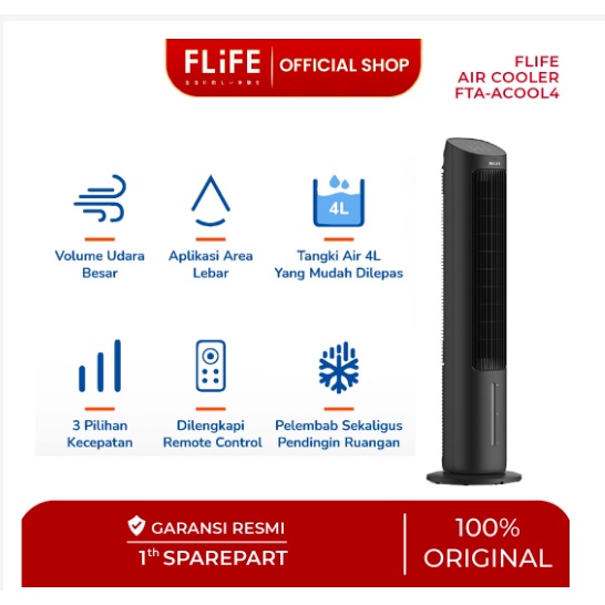 [ FLIFE / GREE ] Tower Fan Air Cooler dengan Generator Anion / Penyejuk / Humidifier - Kapasitas 4 Liter - Model FTA-ACOOL4