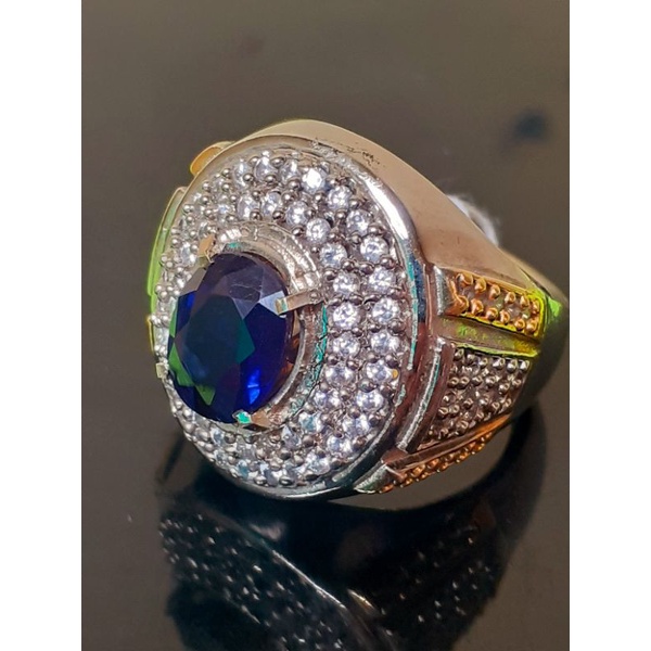 natural [ROYAL BLUE SAPPHIRE TANZANIA HEAT ONLY TOP LUSTER] blue safir emban cincin pria wanita ring