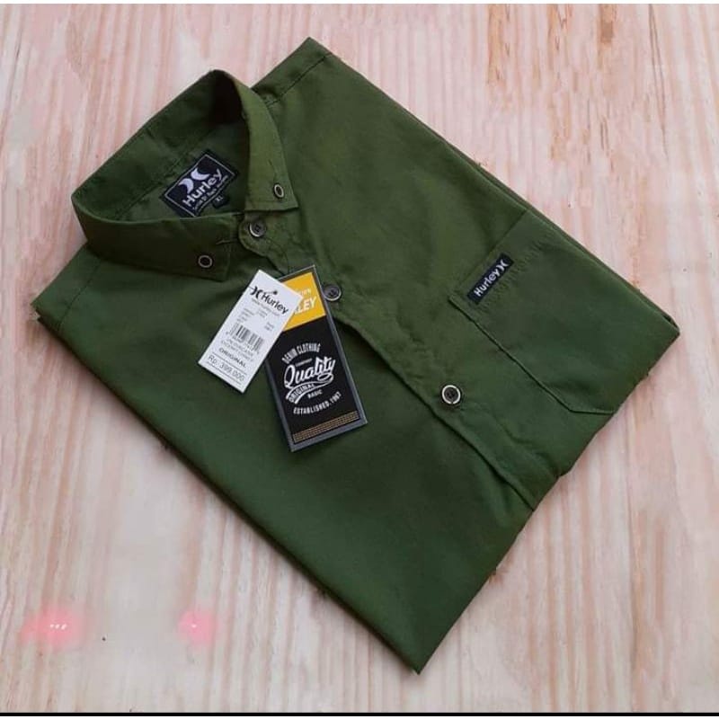 Terwuwu kemeja panjang pria cowok gatlemen cowok biru navy dongker polos formal kantor hem baju kemeja pria lengan panjang distro kasual santai casual katun dinas pns kerja putih merah marun kuning hitam premium pria cowok laki laki terlaris murah-Pendek Army