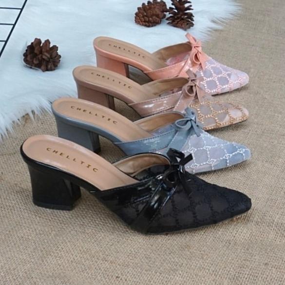 Langsung Order Sandal Hak Tahu Wanita Brukat/Sepatu Pesta Murah Terbaru /Sendal Slop Selop Slip On I