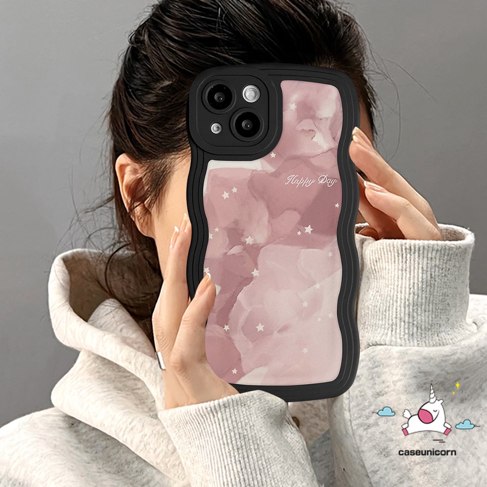 IPHONE Kompatibel Untuk Iphone11 13 12 14 Pro Max XR 78 Plus 6 6s Plus 14plus X XS Max SE 2020lembut TPU Wavy Edge Halo Dyed Watercolor Star Lines Couple Case