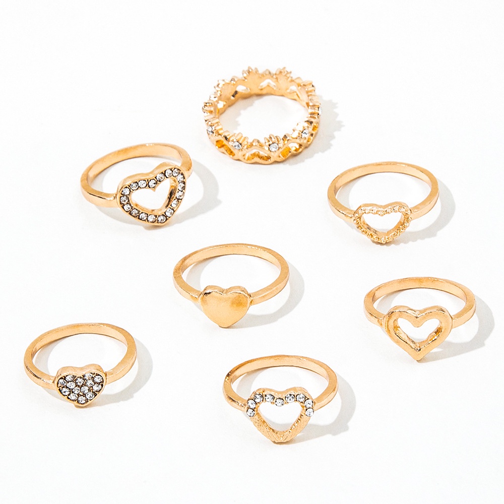 7 Pcs/set Tren Baru Individualitas Bersinar Hati Cincin Untuk Wanita Berlian Imitasi Berkilau Hati Berongga Cincin Perhiasan Mulia