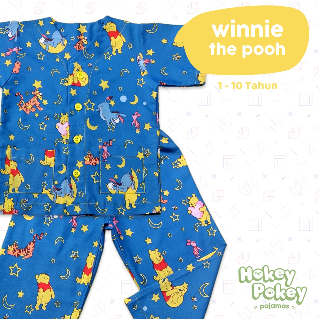 Setelan Baju Tidur Piyama Anak Tanpa Kerah Motif Winnie the Pooh