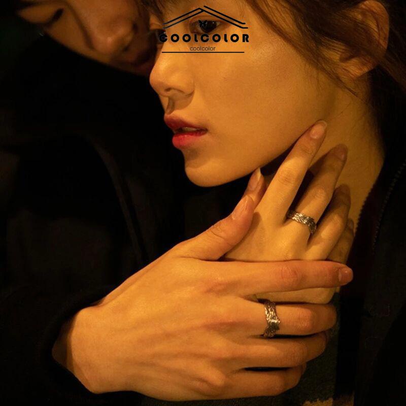 COD❤️Cincin  Titanium Pria Model Terbuka Desain Sayap Malaikat Demons Gaya Vintage Punk Untuk Pasangan Pria Dan Wanita- cl
