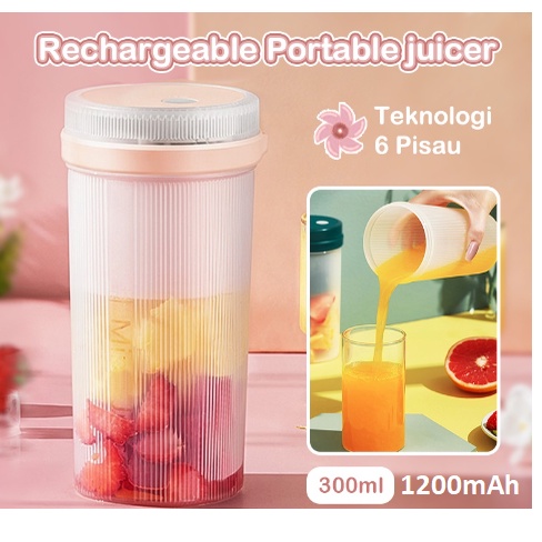 MNJ113 Rechargeable Mini Portable Juicer 300 ML Blender Jus Mini 6 Mata Pisau