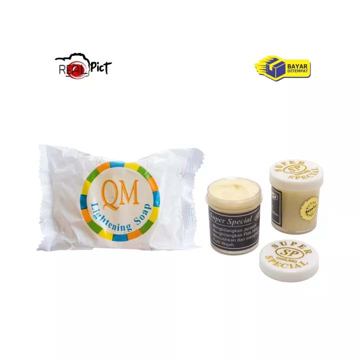 Paket Cream SP Hitam UV Whitening Siang Dan Malam Plus Sabun QM Original BPOM // Paket Pemutih Dan Pembersih Wajah