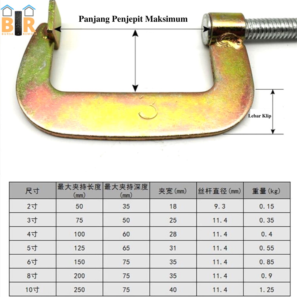 C/G Clamp Klem Catok Jepit Meja Heavy Duty 2 - 12 Inch Clam Press Kayu