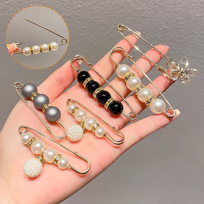 1set Kerah Gesper Pakaian Tetap Tidak Terlihat Bros Fashion Kristal Bros Gesper Pinggang Sweater Mantel Anti Jatuh Mutiara Pakaian Pin Cardigan Jeans Anti Luntur Bros Pin
