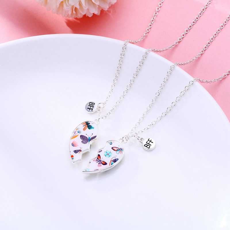 2 Pcs/Set Fashion Kartun Lucu Sahabat Cinta Pasangan Liontin Kalung Patah Hati BFF Teman Baik Persahabatan Perhiasan