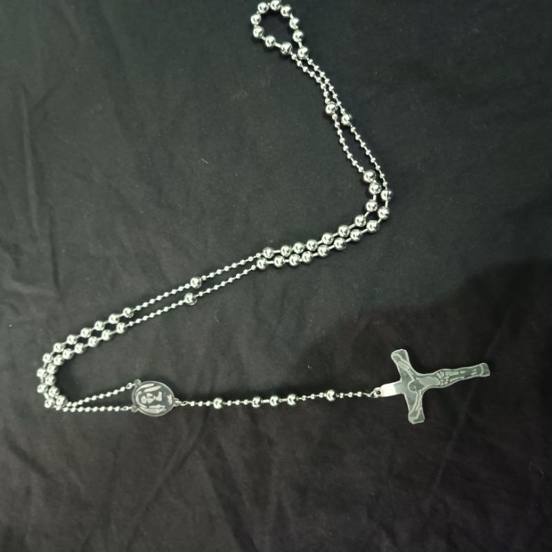 Kalung Keberuntungan Tasbih Kristen Katolik - Kalung Monel Rosario Anti Karat Panjang - Kalung Rantai Lambang Salib Yesus Bunda Maria