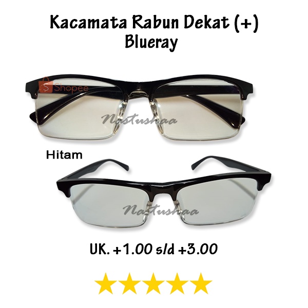 KACAMATA BACA PLUS UK. +1.00 S/D +3.00 RABUN DEKAT BINGKAI SEMI RIMLESS LENSA ANTI RADIASI BENING UNISEX FREECASE