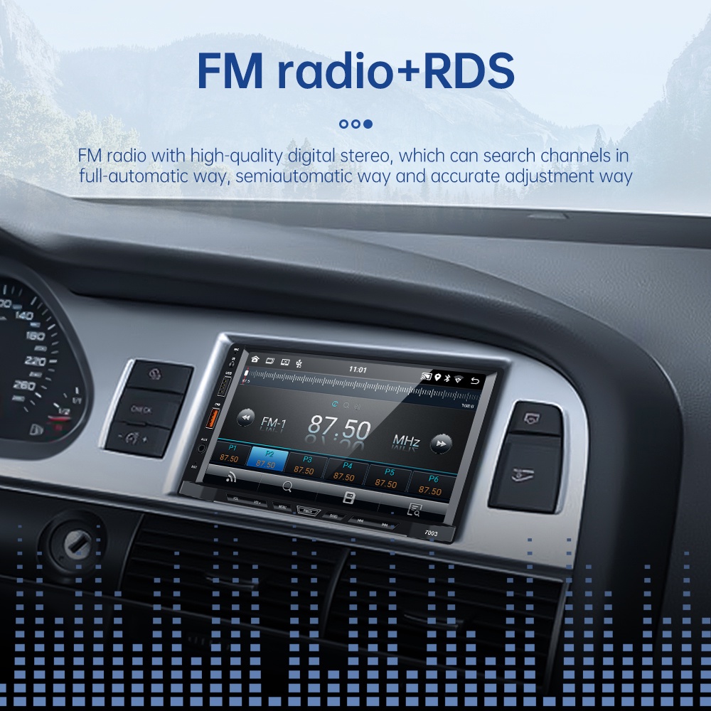 7 Inch Android 11 Radio Mobil Support Carplay Bluetooth WiFi GPS Navigation AUX input FM Radio Receiver with Split Screen Mode 2GB RAM 32GB ROM