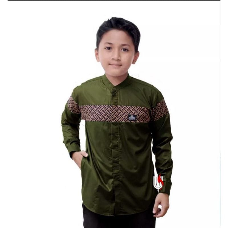 Baju Koko Anak Laki-Laki Remaja Usia 7-15Th Koko Gus Azmi Koko Anak Laki-Laki Lengan Panjang Batik Coklat Abu-Abu Putih Baju Muslim Anak Toyobo Premium Navy