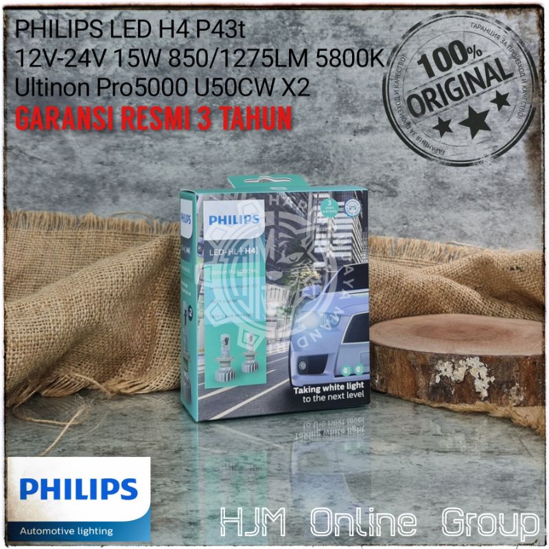 BOHLAM LAMPU PHILIPS Ultinon Pro5000 LED H4 P43t 12V - 24V 15W 5800K