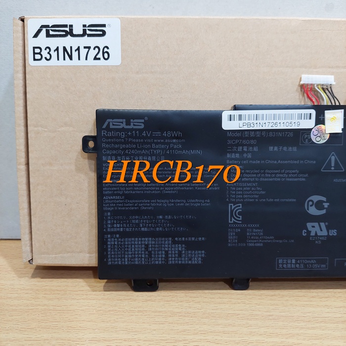 Baterai Laptop Asus G531. FX504 FX504G. FX505 FX505D FX80 ( B31N1726 )-HRCB