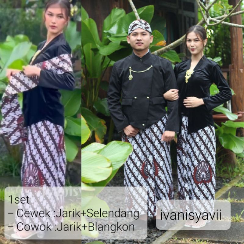 Sepasang Jarik Instan, Blangkon + Selendang (Motif Lengkap, Motif Sama)