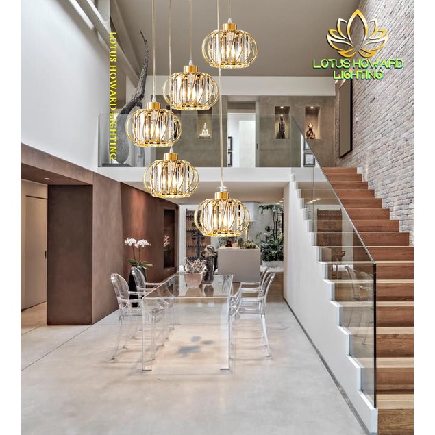 LAMPU HIAS  GANTUNG VOID KRISTAL MINIMALIS / LAMPU VOID TANGGA 5 HEAD