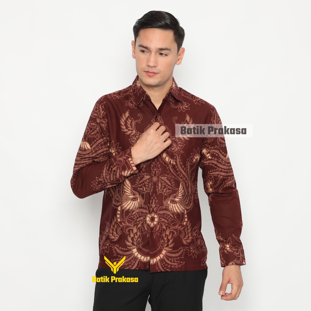 Kemeja Batik Prakasa Motif Endrasuta Maroon Slimfit Lengan Panjang Batik Solo