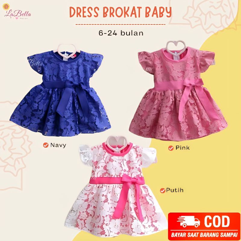 LABELLA DRESS PENDEK BROKAT BABY USIA 6-24 BULAN BAJU KONDANGAN PESTA ANAK BALITA PEREMPUAN BAHAN BR