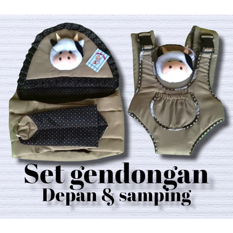 satu set gendongan bayi depan dan gendongan bayi samping renda