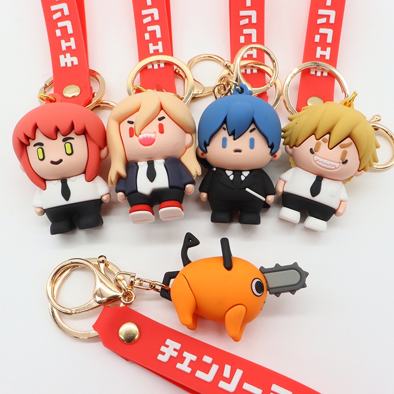 Anime Chainsaw Man Gantungan Kunci Wanita Lucu Kartun Silicone Keyrings Denji Pochita Boneka Liontin Kunci