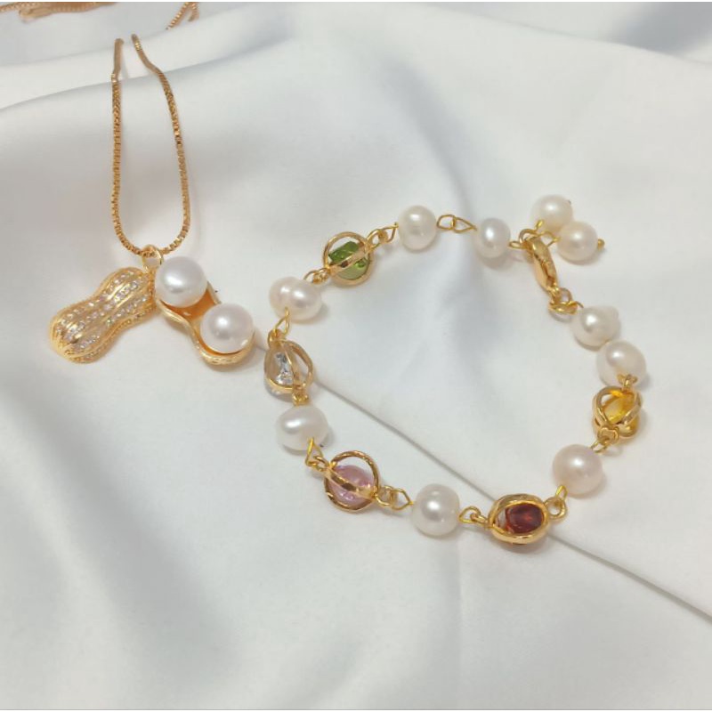 KG4 BERSERTIFIKAT SET KALUNG GELANG MUTIARA AIR TAWAR LOMBOK KALUNG LIONTIN KERANG MUTIARA LOMBOK GE