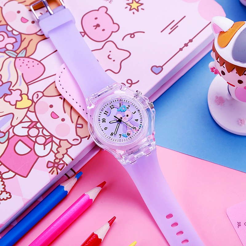 Jam Tangan Anak-anak Disney series Jam tangan anak perempuan Minnie &amp;Mickey Glowing Melody Kartun Mahasiswa Kulomi Balita Bayi Warna-warni Berkedip  Jam Tangan Elektronik