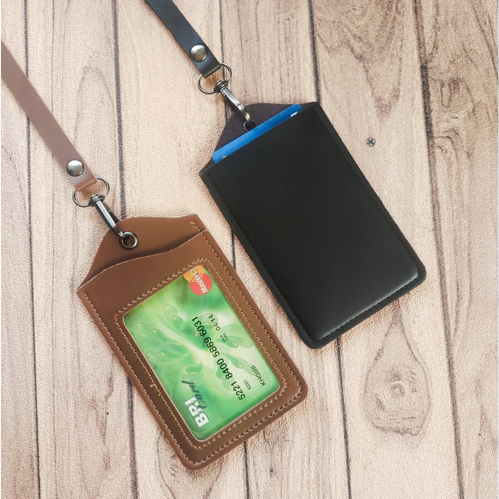 Jual Name Tag Kulit Id Card holder Kulit Lanyard Kulit 2 Slot Termurah NTS036 Shopee Indonesia