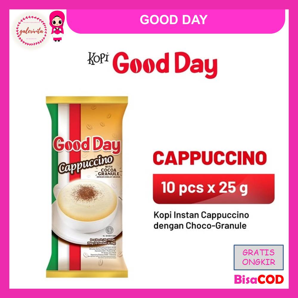 

Good Day Cappuccino 1 Pack ( Isi 10 Pcs x 25 Gram )