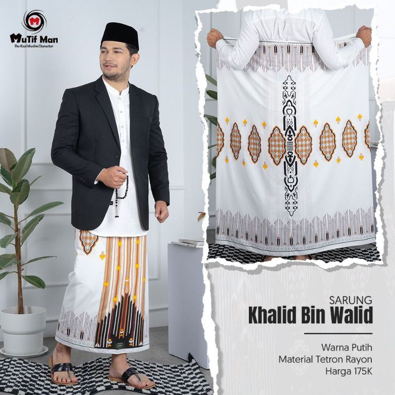 SARUNG MUTIF KHALID BIN WALID PUTIH