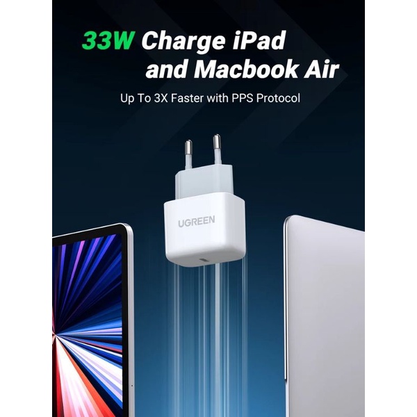 Ugreen 33W Mini Gan USB C Charger PD Fast Charging Mfi Cable iPhone