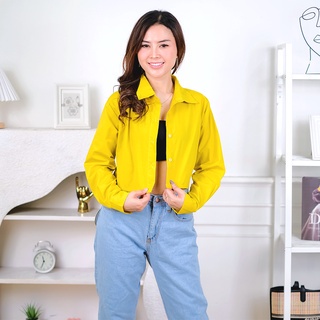 Tq88indonesia Fashion Kemeja Crop Wanita Terbaru /  Jolbi POPLIN COTTON Crop Shirt / Kem / Hem Polos Lengan Panjang / Busana Casual Cewek  Fashion / Ootd Kekinian