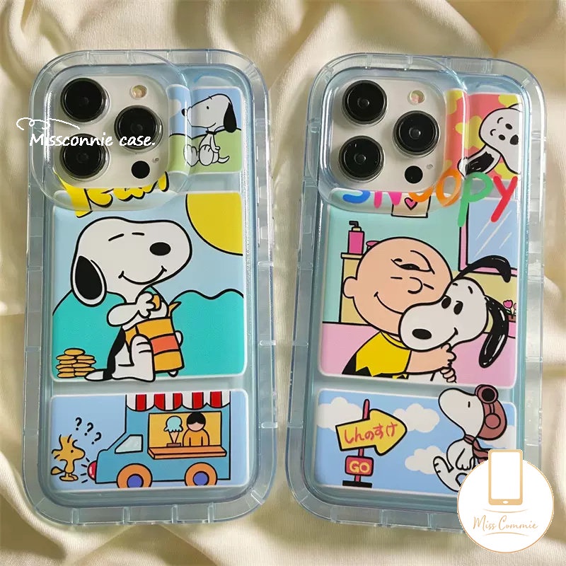 IPHONE Casing Ponsel Airbag Shockproof Bening Kompatibel Untuk Iphone11 14 13 12 Pro MAX XR 78 6 6S Plus X XS MAX Kartun Lucu Snoopy Transparan Lembut TPU Back Cover