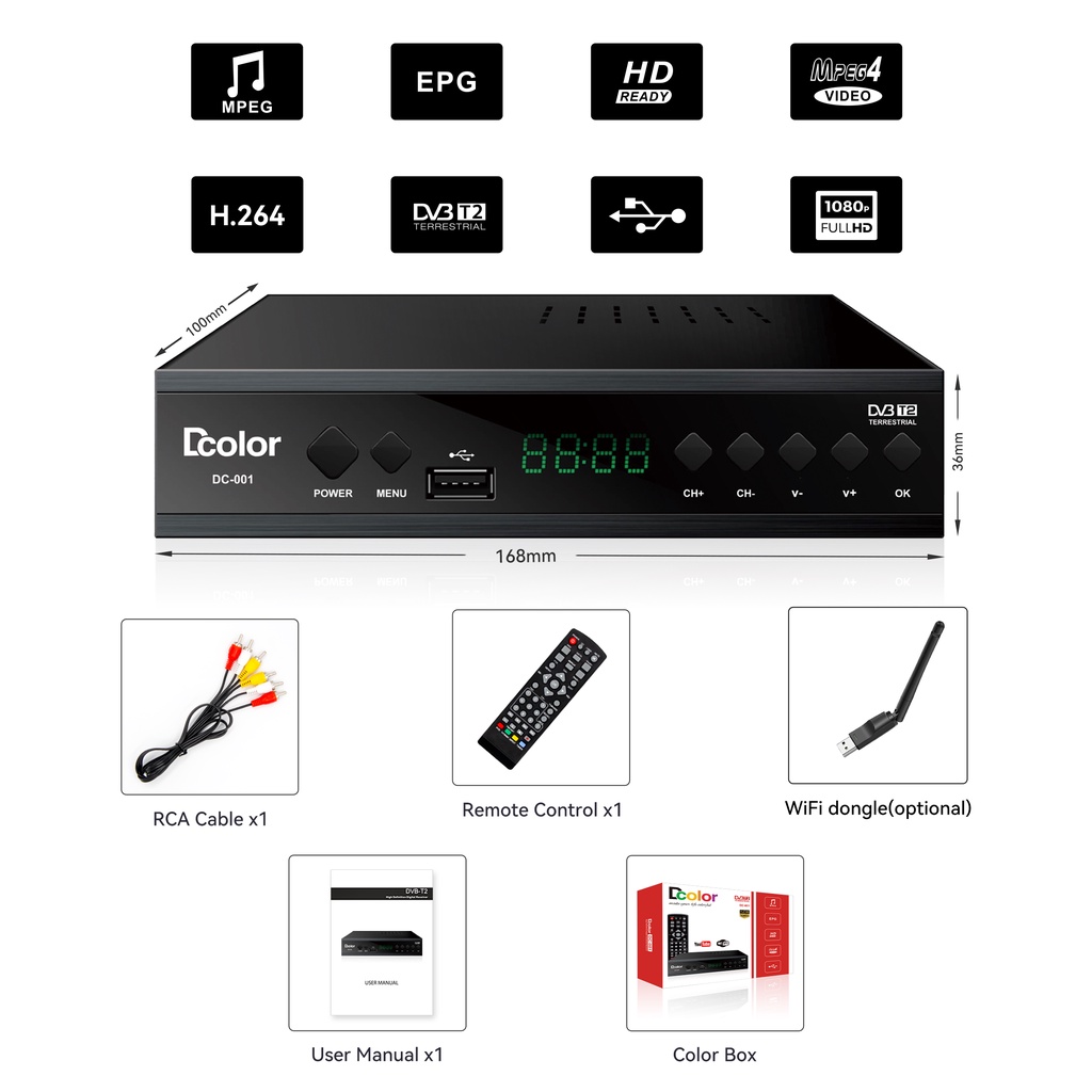 STB SET TOP BOX D COLOR DVB-T2 SET TOP BOX TV DIGITAL D COLOR + DONGLE WIFI