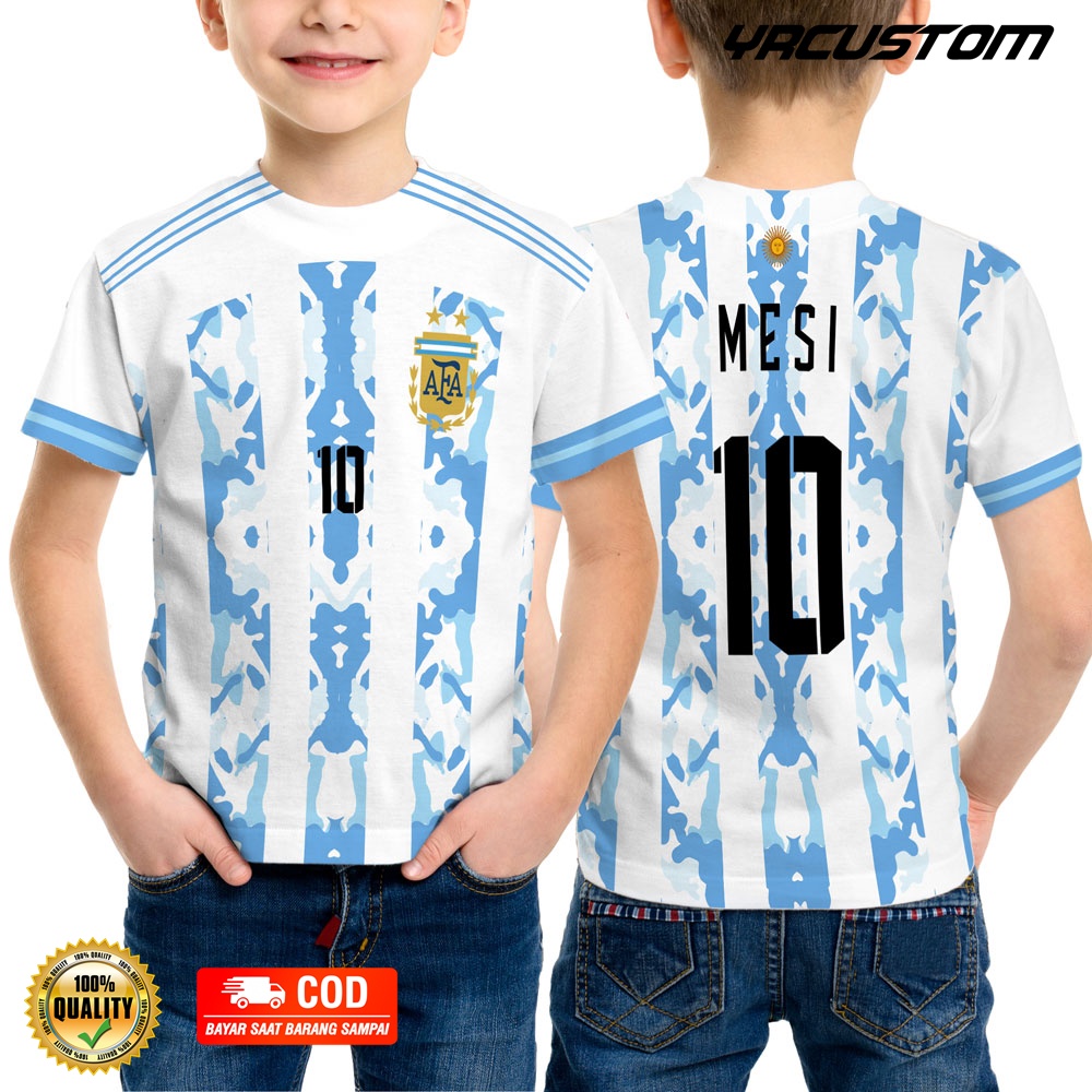 Kaos Jersey Anak Piala Dunia 2022 Team Argentina Fantasy Sepak Bola Custom Printing