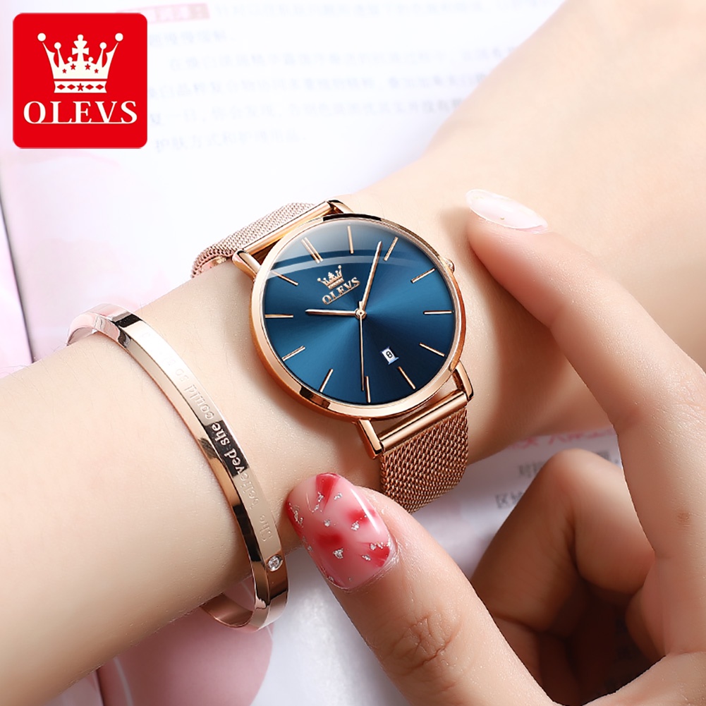 【Cod】OLEVS Jam Tangan Wanita Original Anti Air Tahan Kecil Branded Elegan Analog Rose Gold Ultra-thin Women Watch