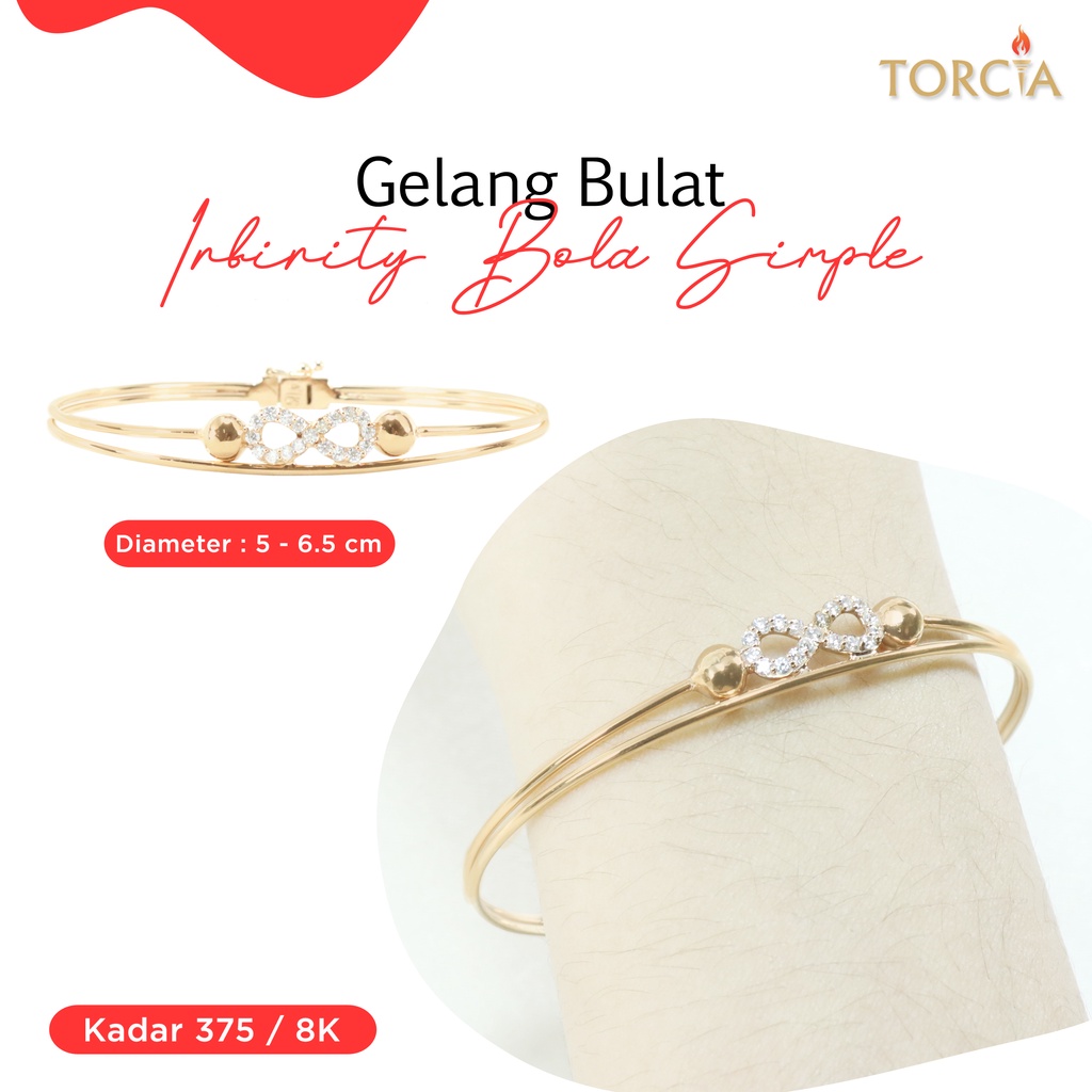 Gelang Bulat Emas Asli Infinity Bola Simple Kadar 375 Torcia