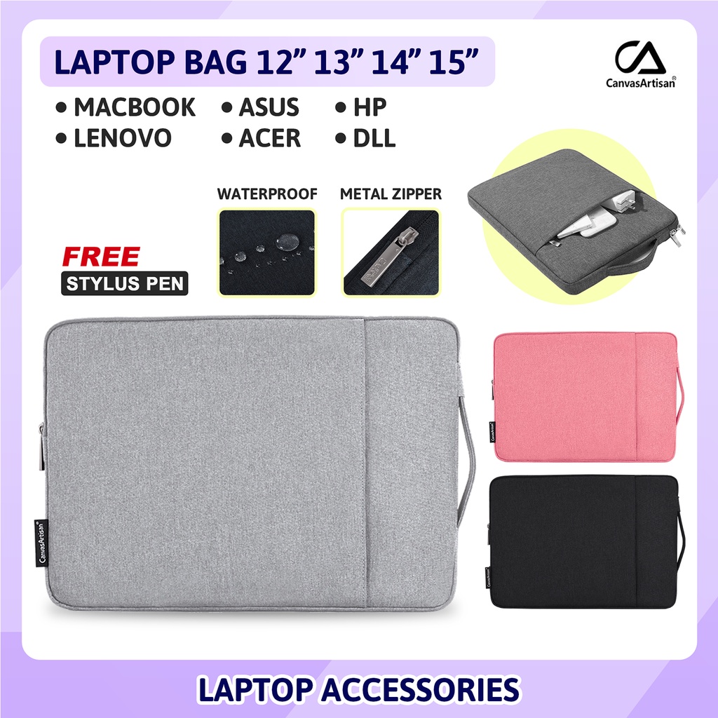 Tas Laptop 12 13 14 15 inch Asus Lenovo Acer HP Dell MacBook Sleeve Pouch Hand Bag Sarung Casing Cov