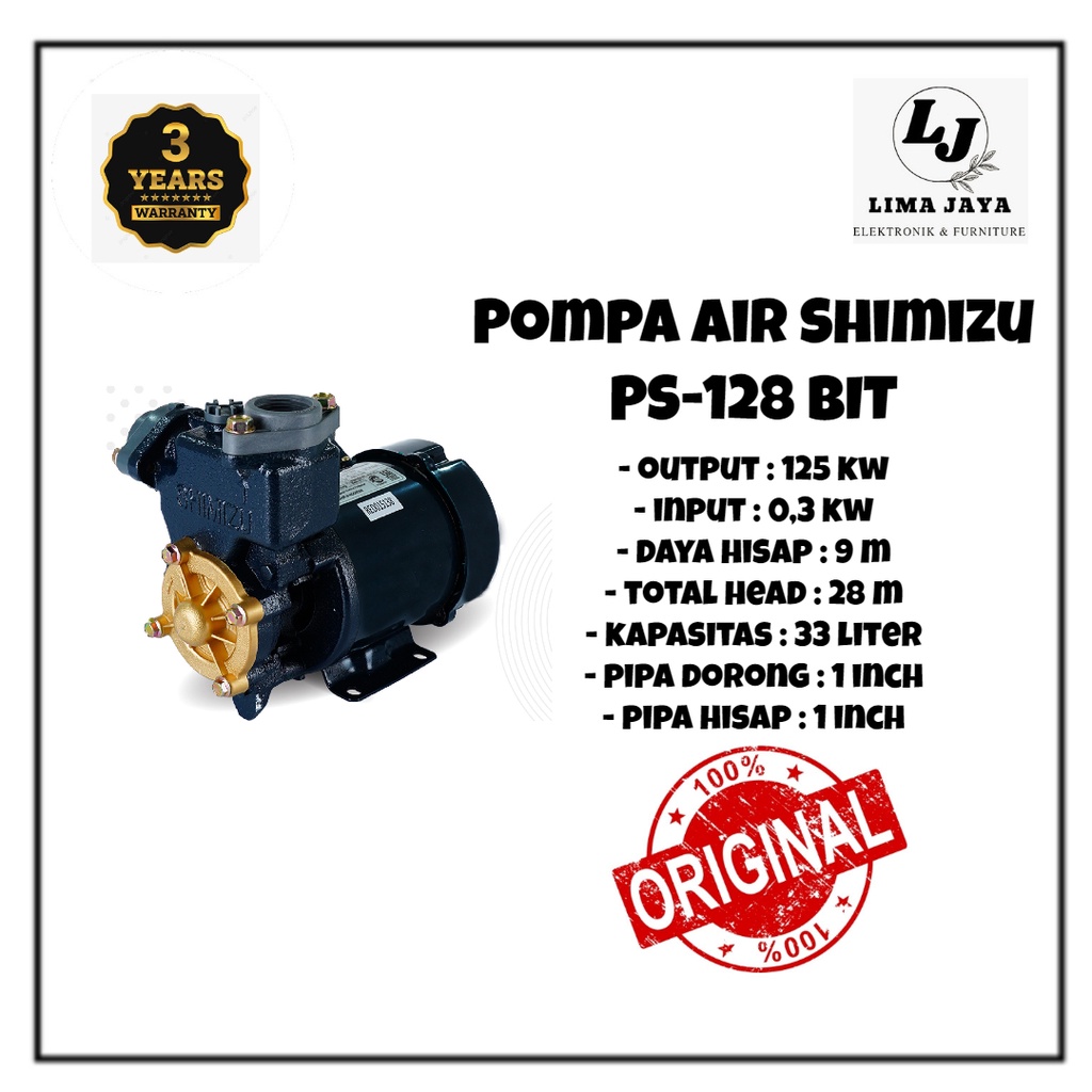 Pompa Air Shimizu 128 BIT 125 Watt Mesin Pompa Air Sumur Dangkal