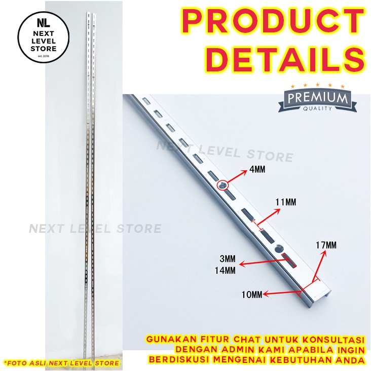 Pillar Double Row A3 - Display Hook Cantolan Single Line (1meter) - Minimal beli 4 lonjor / 8 meter - cek deskripsi