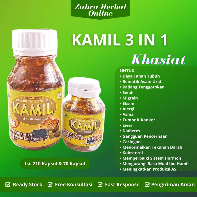 GARANSI ORIGINAL Kamil 3 in 1 Isi 210 Kapsul Kapsul Minyak Habbatussauda Oil Suplemen Herbal Obat He