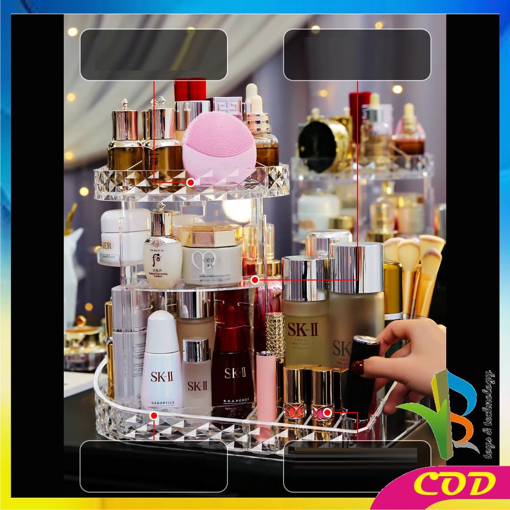 RB-K11 Rak Make Up Kosmetik Petak Acrylic Putar 360 Derajat Diamond Transparan Rak Organizer Makeup