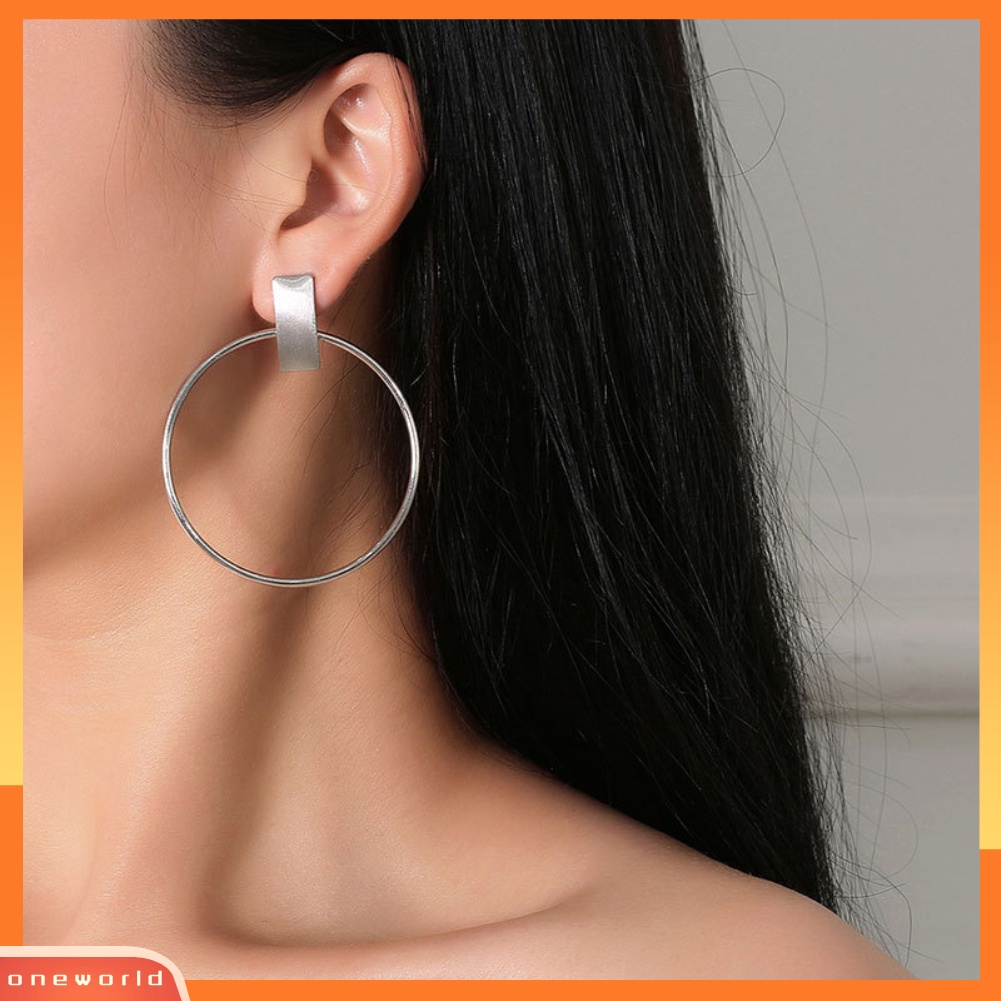 [WONE] Minimalis Wanita Lingkaran Besar Persegi Panjang Geometris Statement Stud Earrings Perhiasan