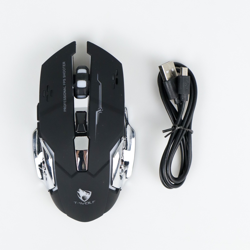 MOUSE GAMING WIRELESS T-WOLF X8 RECHARGEABLE BREATHING LED LIGHT Q13 BLACK