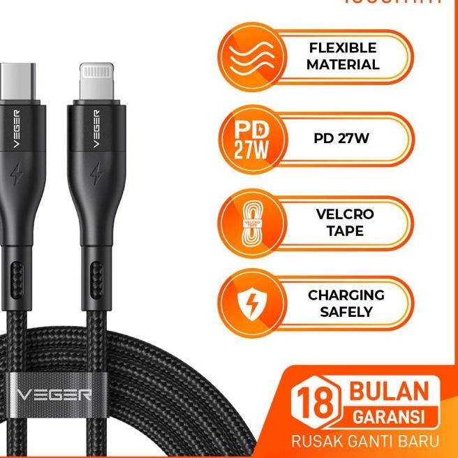 PROMOSI  7.7 Kabel VEger VP-17 PD 27W Kabel Data Cable Type C to Lightning ( Type C - Lightning ) Fo