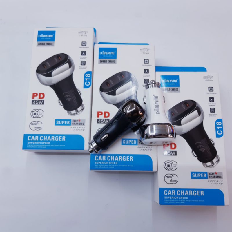 Saver Car Charger DIINAMI dual usb 25W samsung dan 20w iphone suport Fastcharging 3.1A Dual USB Smart IC Quick Charging Mobil Original 45W DINAMI SAVER Model C18 CAS CASAN MURAH BAGUS