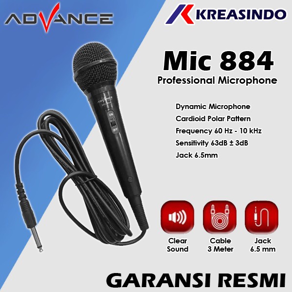 ADVANCE MIC884 / MIC-884 Microphone mic Karoeke Kabel Jack 6.5mm