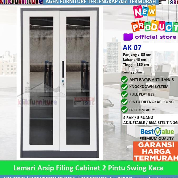 

PROMO Filing Cabinet Besi Lemari Arsip Kantor 2 Pintu Swing Kaca AK07