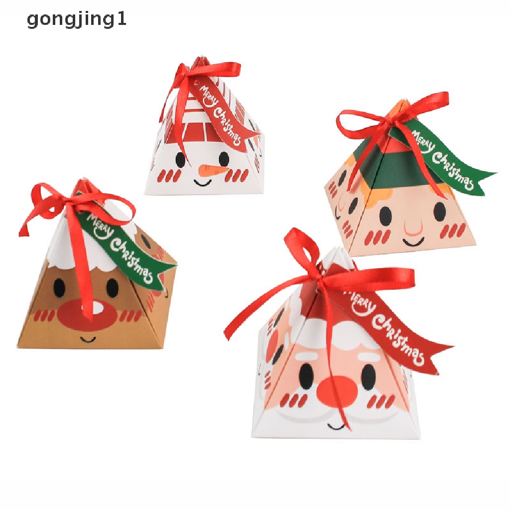 Ggg 10pcs Kotak Kertas Natal Segitiga Sinterklas Kue Kering Permen Gift Packaging Box ID